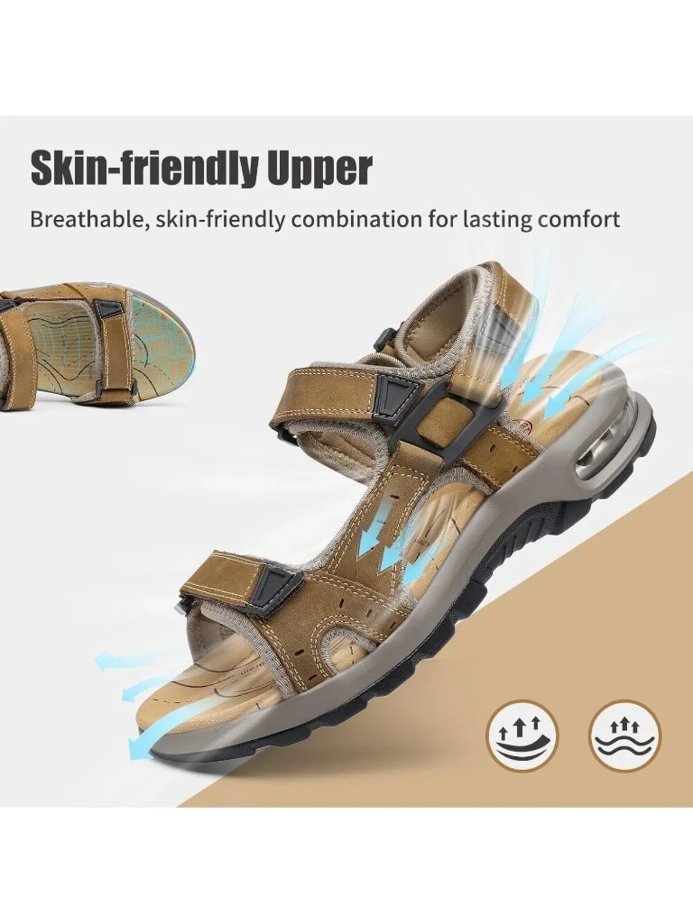 Men's Light Brown Athletic Sandal Adjustable Strap Non Slip Casual Walking Shoes